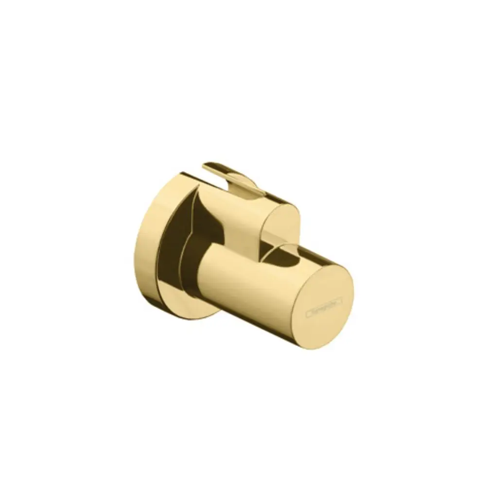 Hansgrohe Schuber in glänzend goldener Optik, mit runder Form und seitlichem Hebel zur Regelung. Geeignet für die Wandmontage in Badezimmern.